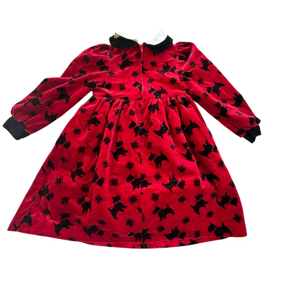 Vtg 1980s 1990s Good Lad of Philadelphia Red/Black Scottie Dog Velvet Dress Sz 6 - Picture 2 of 11